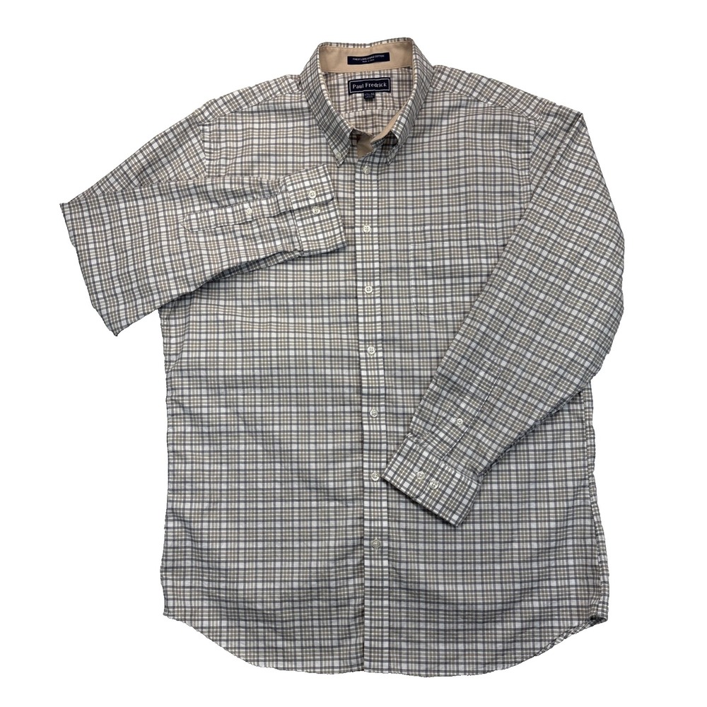 Paul Fredrick Dress Shirt Mens 17.5-35 Slim Fit Plaid Cotton Button Down